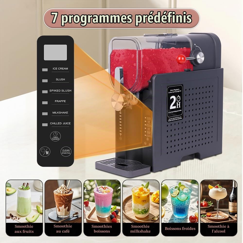 Machine à boissons glacées 1.6 L, granités machine à desserts glacés, refroidissement rapide par compresseur,6 programmes,cocktails glacés,frappés,margaritas,milkshakes et jus glacés