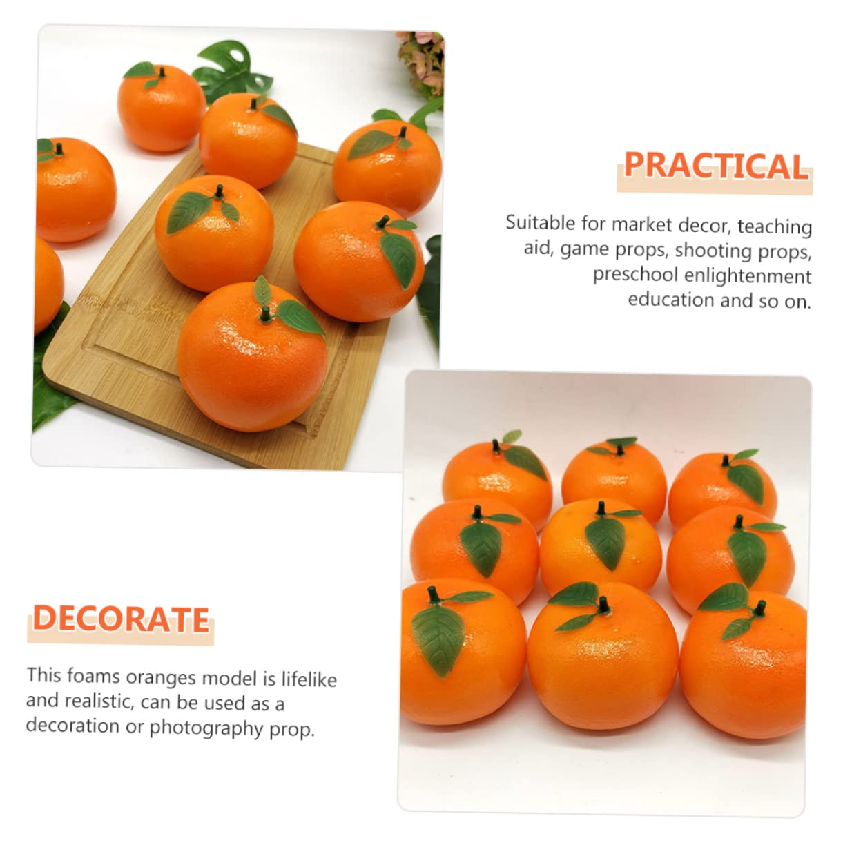 Cabilock 3 Sätze Künstliche Orange Süsse Orangen Gefälschte Orangen Künstliche Früchte Schaufensterdekoration Künstliches Orangenmodell Gefälschte Obst-Foto-Requisiten Schaum 6 Stück * 3