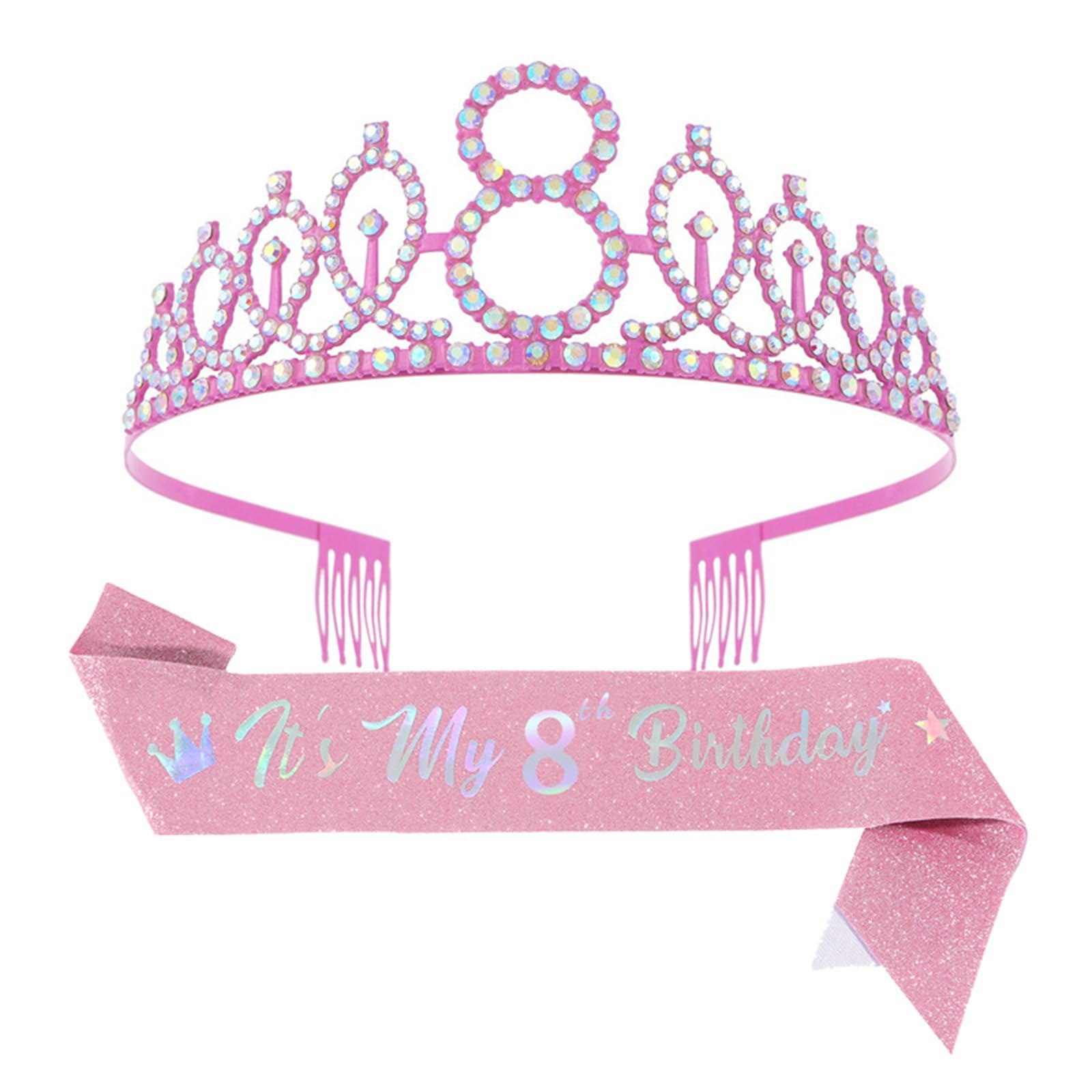 Xinsheinelry Glittering Princesses Crowns and Numbered Sash Set for Birthday Party Girls Luxurious Rhinestones Embellished Rhinestones Headbands and Sash Set