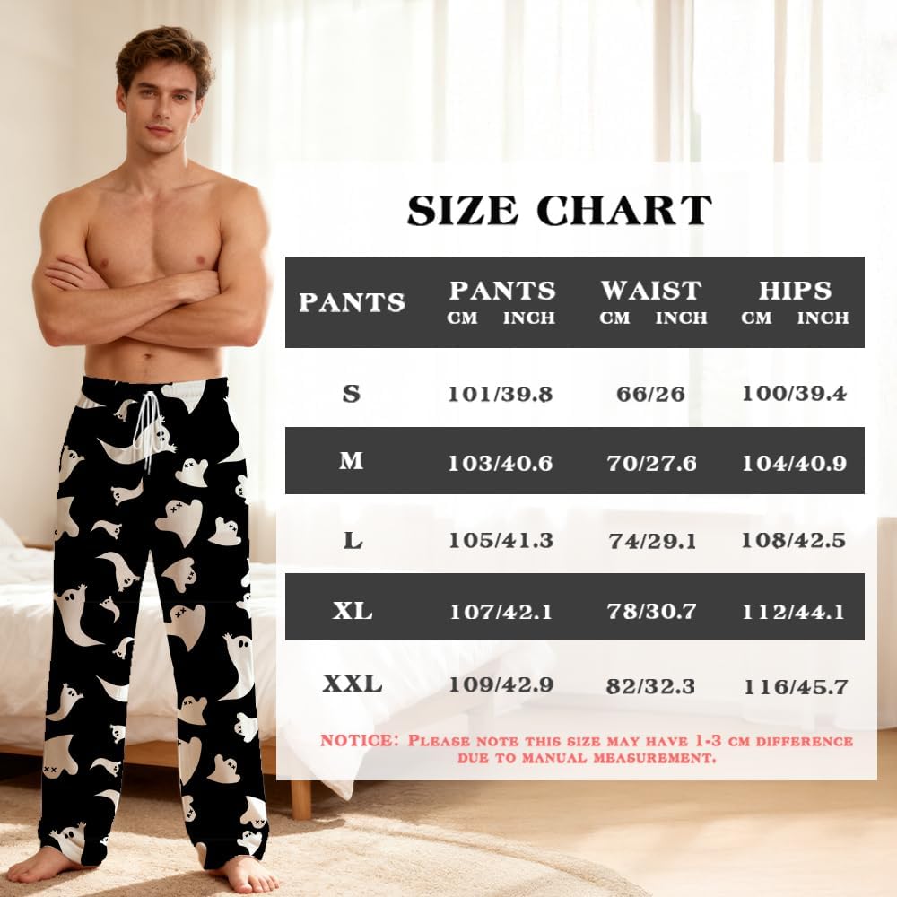 Mens Halloween Pajamas Pants Funny Print Ghost Pumpkin Pajama Pants Lounge Soft Sleepwear with Pockets Drawstring - Image 4