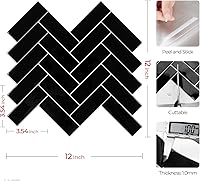 Vista 8 de Livelynine 16 azulejos negros para salpicaduras de cocina, despegar y pegar de 12 x 12 pulgadas, salpicaduras negras para cocina, arenque con parte