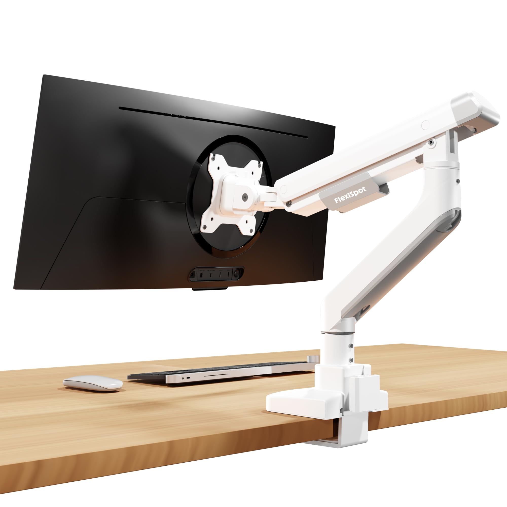 FlexiSpot Monitor Arm, Premium Aluminum Monitor Desk Mount Holds 6.61 to 26.46 lbs, Fits Screen up to 39 Inches, Fully Adjustable Monitor Mount with C-Clamp &amp; Grommet Base, White
