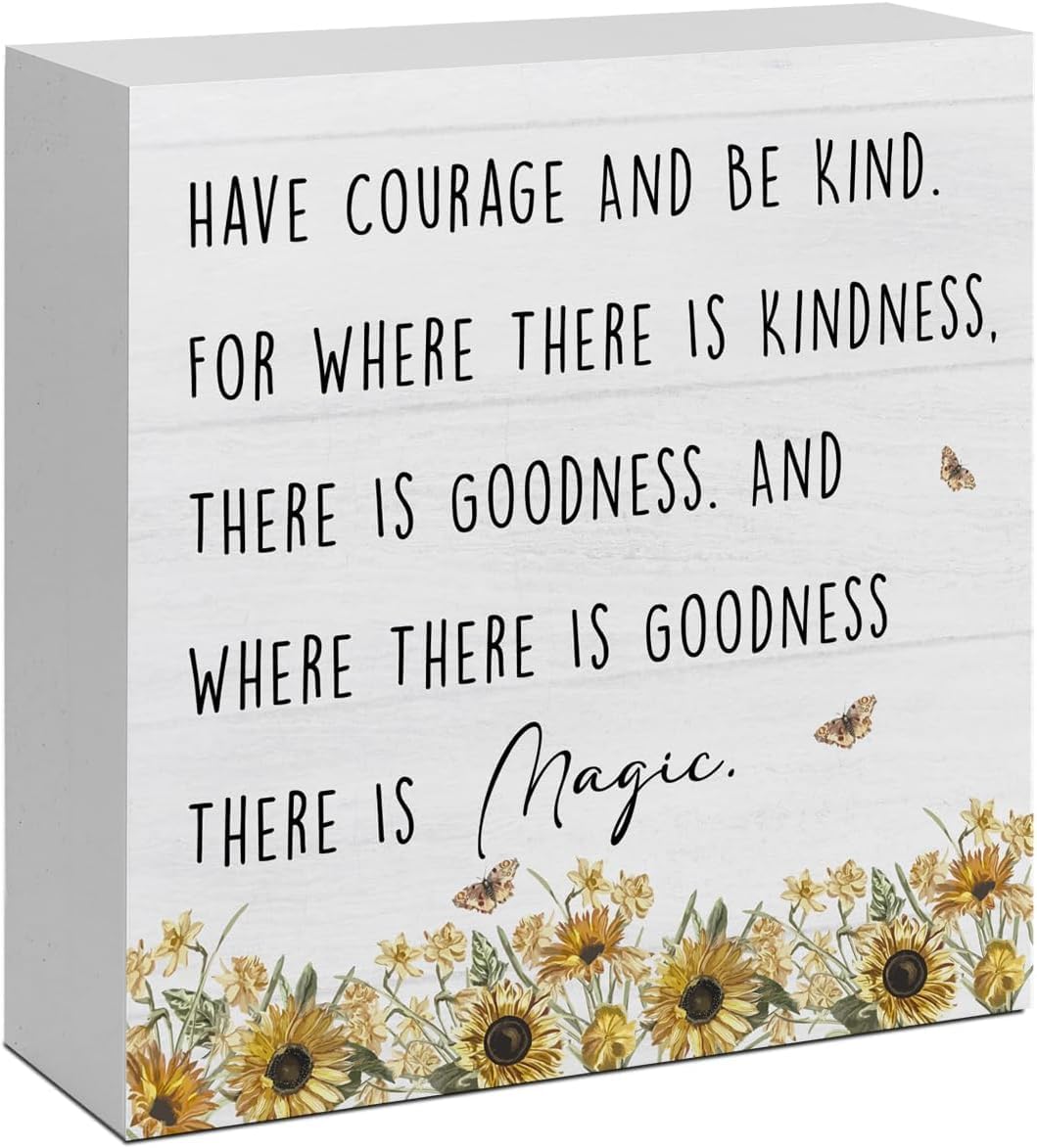 7x7 Inch Wooden Box Sign Inspirational Quote Sunflower Shelf Decor