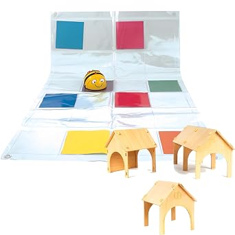 Floor Bee-Bot See & Say Version Coding Robot with Transparent-Pocket Mat 4X6 & 3-PCS Wooden-Tunnels