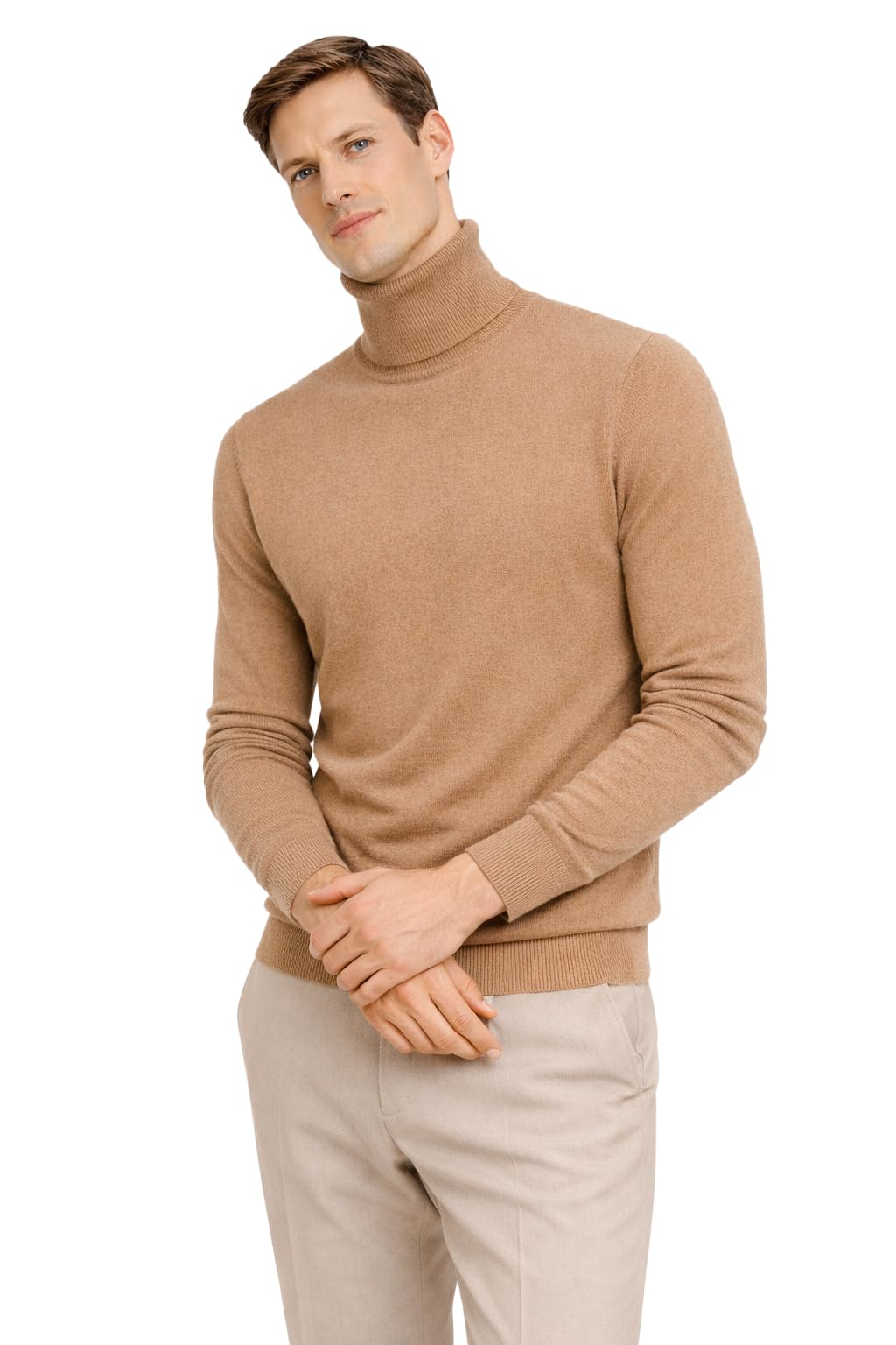 State Cashmere Men's 100% Pure Cashmere Jumper Turtleneck Long Sleeve Pullover Sweater Camel
