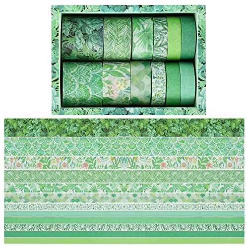 Vuzvuv Vintage Washi Tape Set, 10/15/20/30Mm Wide 9.84Ft Long/Roll Green Botanical Aesthetic Decorative Tapes For Scrapbooking Supplies, Junk Journal, Bullet Journal,Planner, Gift Wrapping(12 Rolls) #TOP16