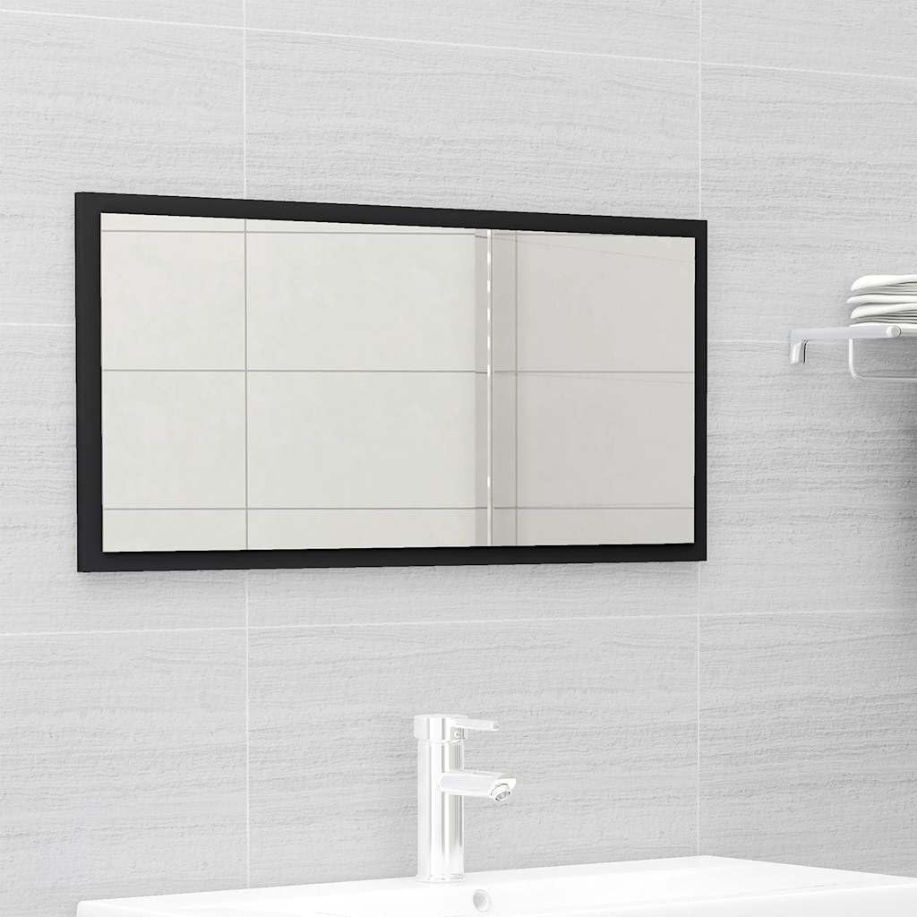 Juego de muebles de baño de madera de 80 cm con espejo y armario para lavabo, 2 piezas, color negro