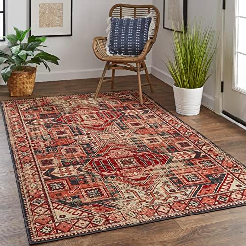 Feizy Rugs - Nolan Vinatge Style Kazak Rug, River Blue/Vanilla Beige, 1ft8in x 2ft10in