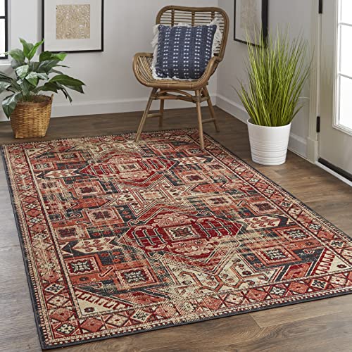 Feizy Rugs - Nolan Vinatge Style Kazak Rug, River Blue/Vanilla Beige, 1Ft8In X 2Ft10In #TOP3