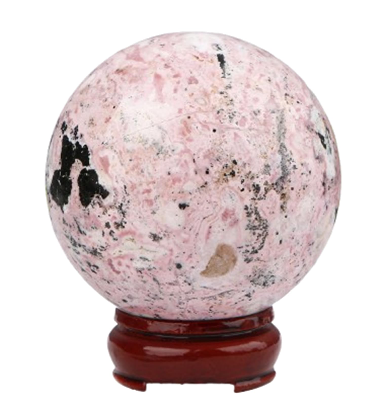 RVBLRDSE 80mm, Rose Stone Sphere with Wooden Stand,Agate Crystal Ball for Home Decoration, Gemstone for,Feng Shui,Photography Gemstone Stone