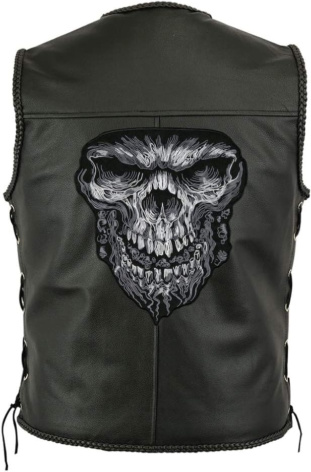 Evil Skull Patch 11" | Wicked Halfskull Realistic Skeleton | Large Embroidered Iron On - by Nixon Thread Co.