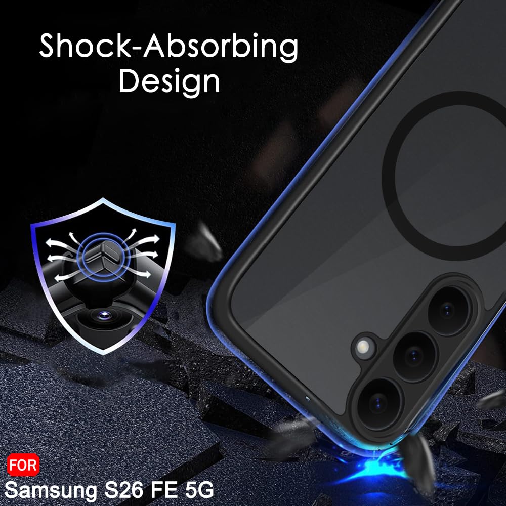 TheGiftKart Hybrid Shockproof Back Cover Case for Samsung Galaxy S26 FE 5G Compatible with MagSafe | Hard Back Cover Case for Samsung S26 FE 5G (PC & TPU, Translucent Smoke Matte Back, Black Sides) — Amazon image 5