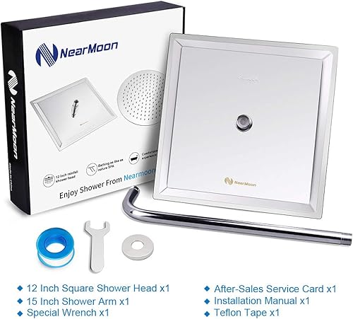 Miniatura 7 de NearMoon - Cabezal de ducha de lluvia con brazo de extensión, cabezal de ducha cuadrado grande, de acero inoxidable, cobertura de cuerpo completo