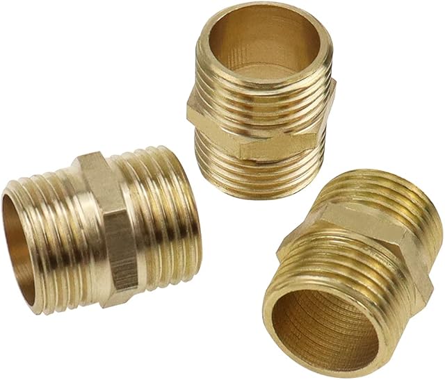 CYUaoao Faucet Adapter 3Pcs Hex Nipple Brass Pipe Fitting 1/2"(20mm) BSP Male to Male Straight Pipe Hex Fitting Heavy Pipe Metals External Hex Nipple for Connecting to Female Threaded Pipes (DN15)