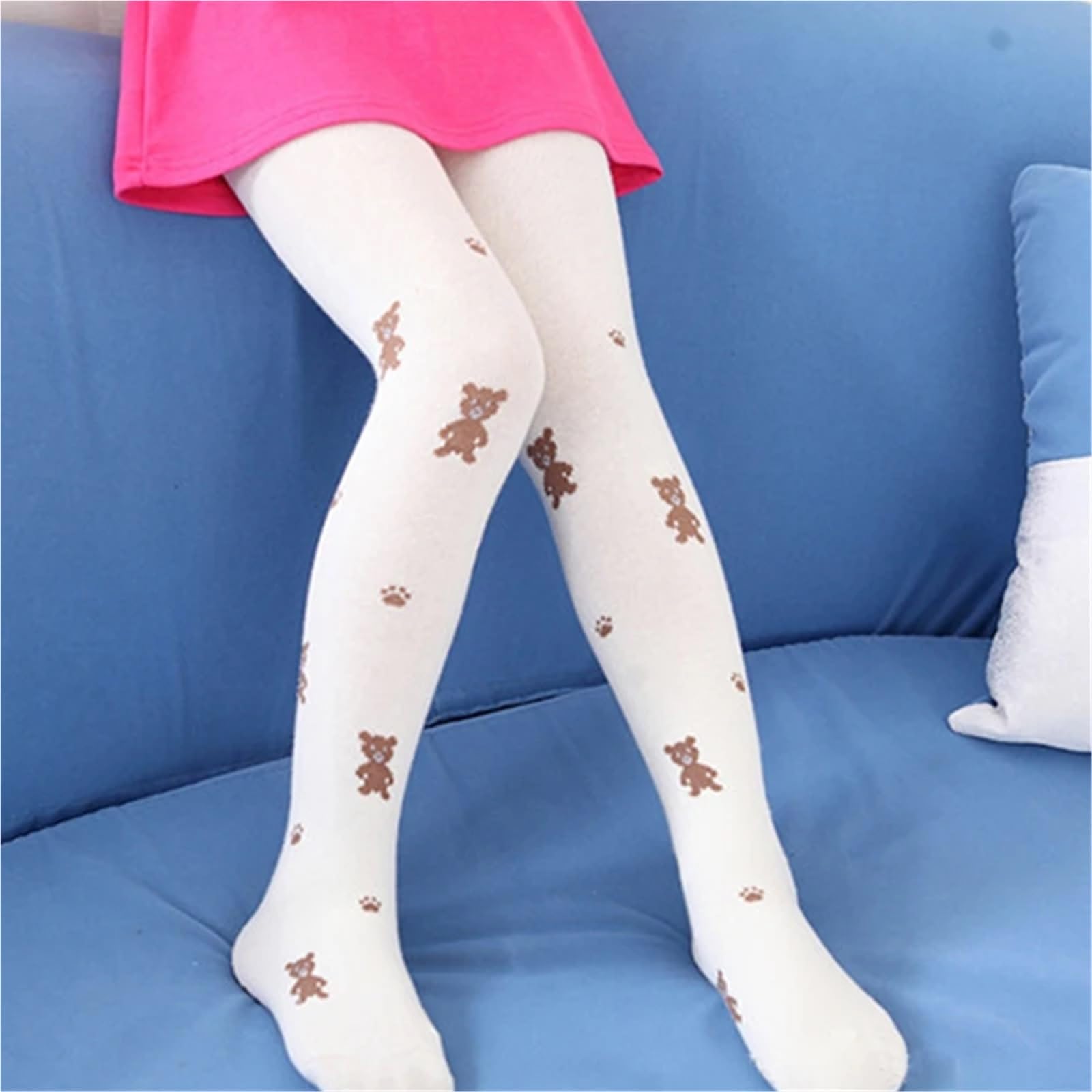 Pantimedias de Oso Lindo for niños de otoño y Primavera for niñas – Medias de algodón con Dibujos Animados for niños (2-6 años)(Black,S)