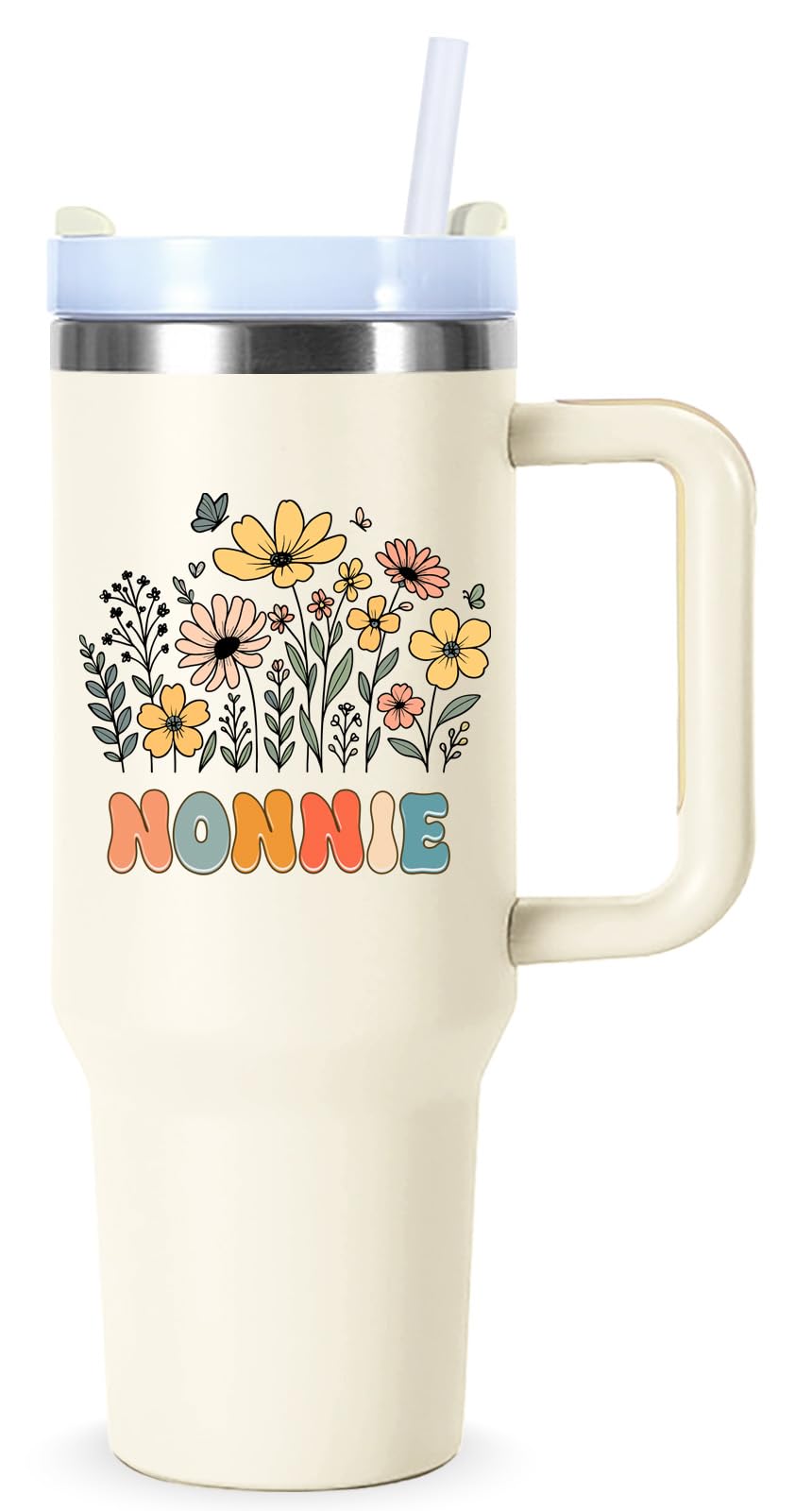 40 oz Nonnie Cups Tumbler with Handle.40 oz Nonnie Gifts for Grandma from Grandkids.40 oz Nonnie Mothers Day Christmas Birthday Gifts Tumbler with Straw.