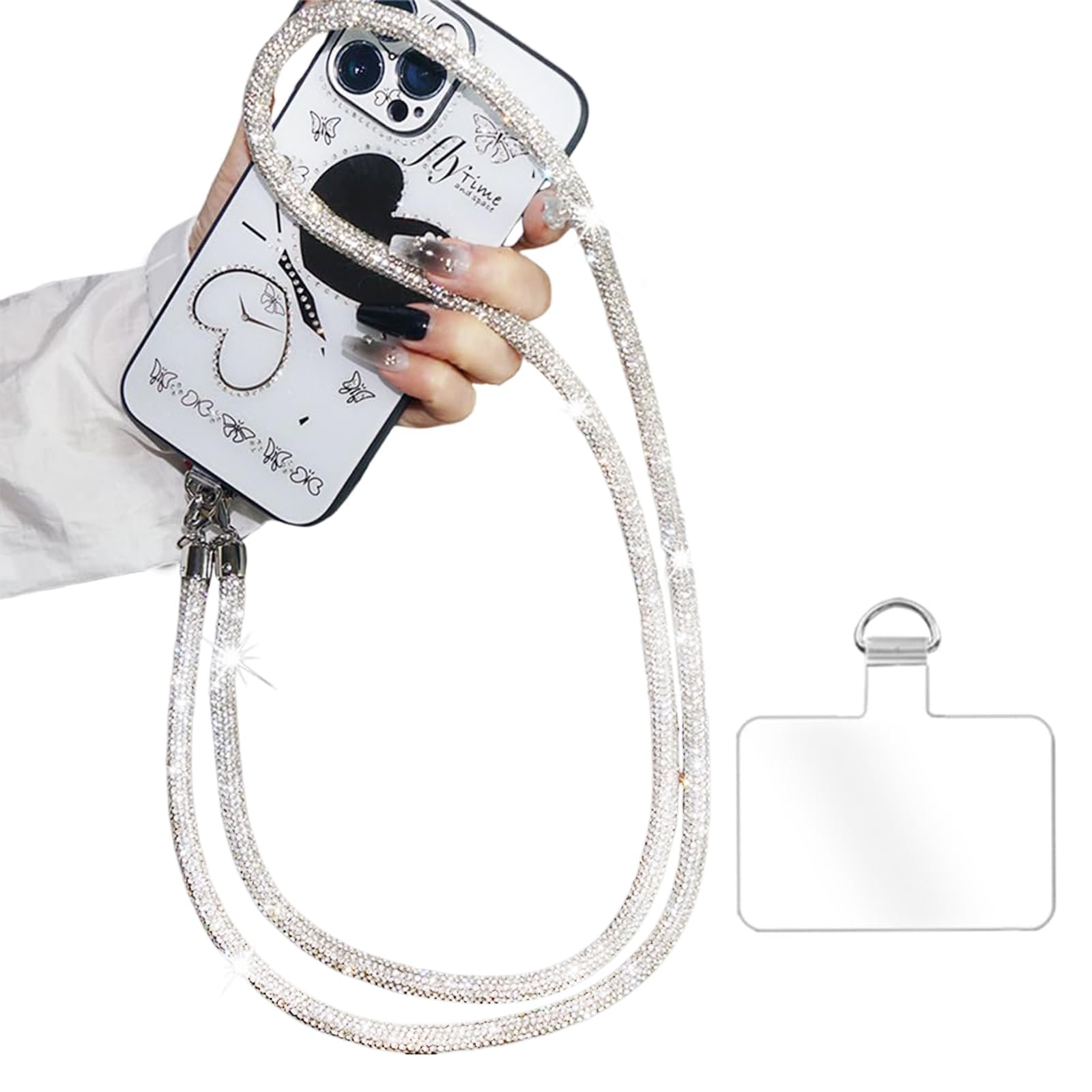 Cordino Per Telefono A Tracolla Con Strass – Catena Regolabile 50 Cm – Accessorio Glamour Per Smartphone – 6 Colori Disponibili