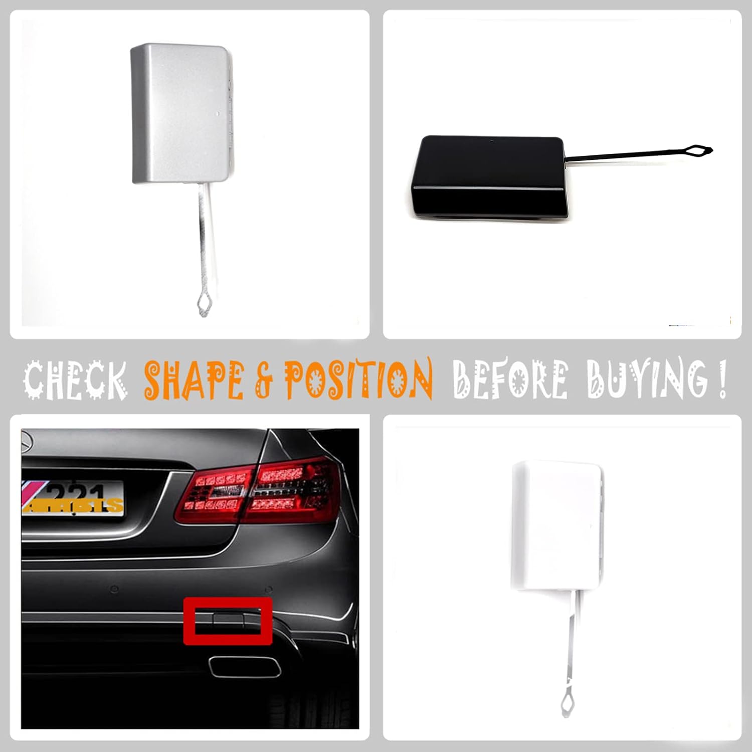 Rear Tow Cover Fit 09-12 Mercedes-Benz E-Class W212 AMG Line for E180 E200 E220 E250 E300 E350 E400 E500 E63 2009 2010 2011 2012 Bumper Hook Eye Cap 2128850426 (Black)