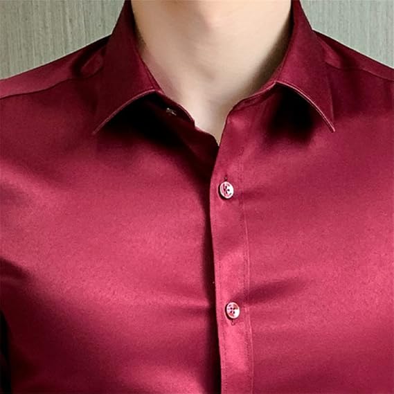 Autumn Winter Long Sleeve Shirt Men's Ice Silk Elastic Luxury Business Casual Comfortable Slim Solid Color Sha