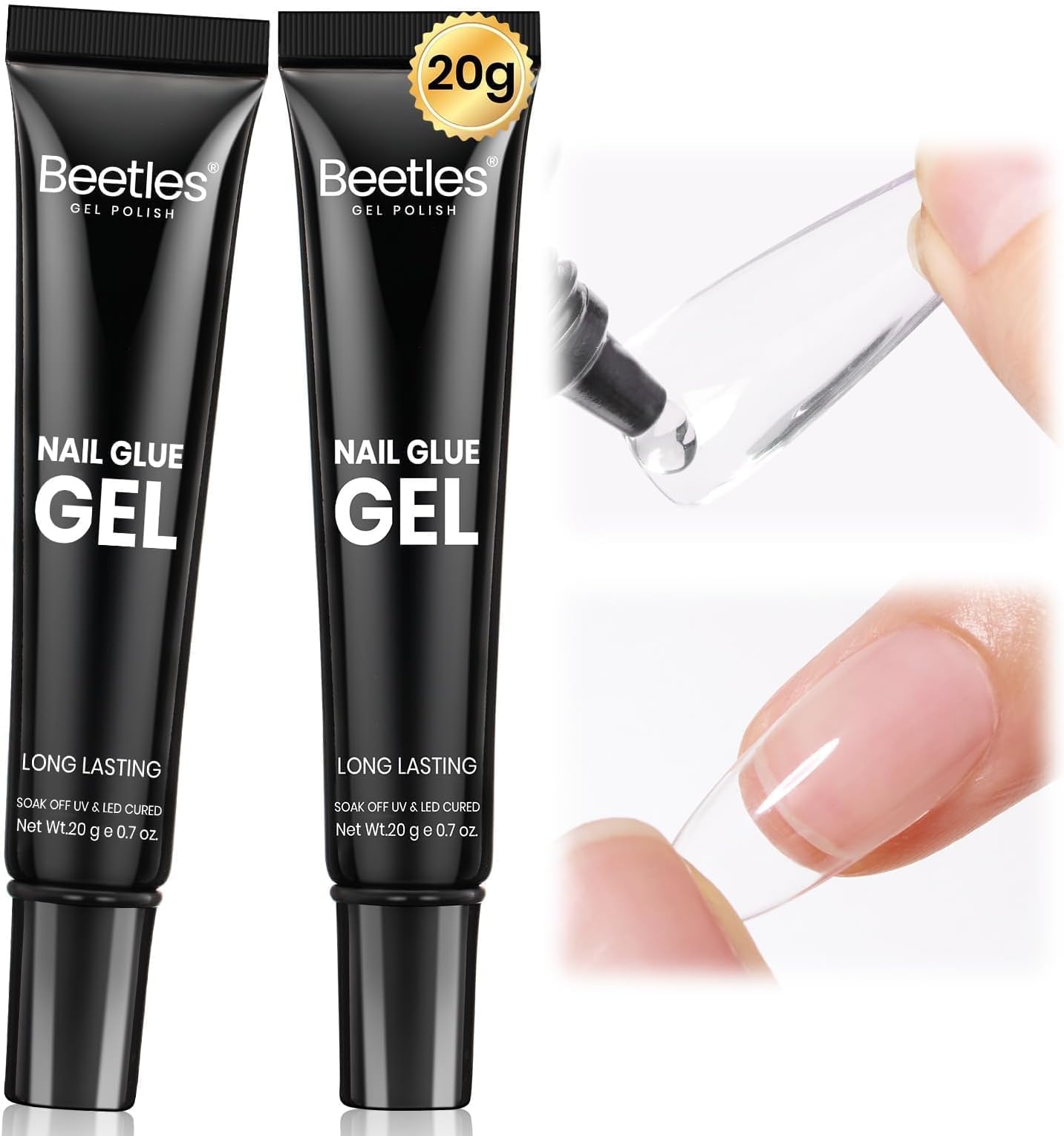 Beetles 2Pcs*20g Solid Nail Glue Gel, Tipex Soft Nail Tips Glue Super Strong for Acrylic Nails Extension Fake Nails Clear Press On Nails, Spring Nail Art, U V Light Required
