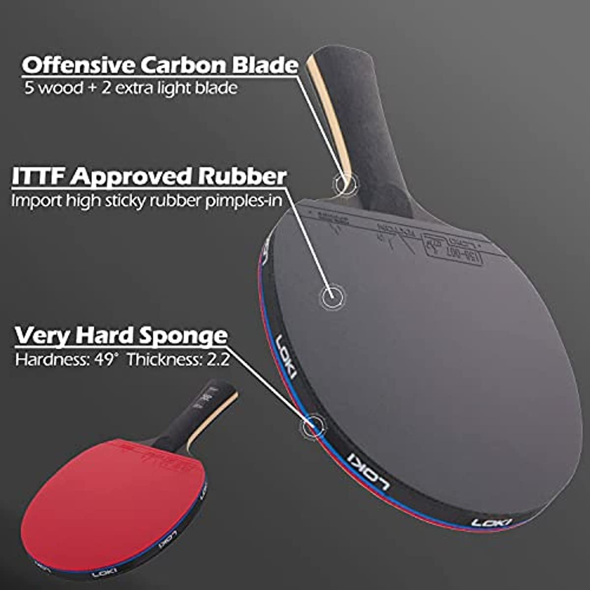 Raquette Ping Pong Pro 9 étoiles En Fibre De Carbone | Manche Long Ou Court | Idéale Entraînement Et Matchs | Avec étui De Protection - 6