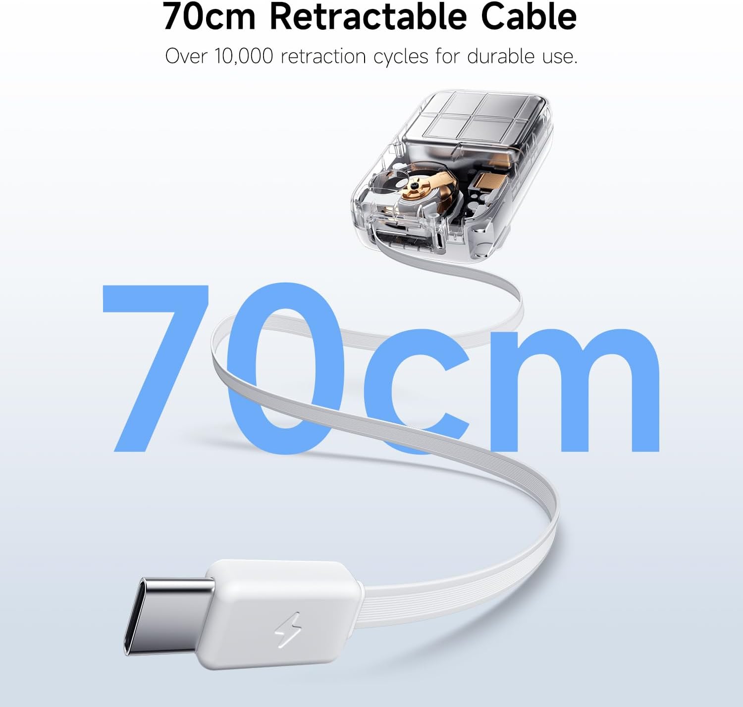 HOU 3 in 1 Portable Power Bank 10000mAh, 35W PD Fast Charging, Retractable USB-C Cable, Foldable Wall Plug, Dual Device Charging, FCC&UL Certified, Compatible with iPhone 17 Pro Max, Samsung, iPad