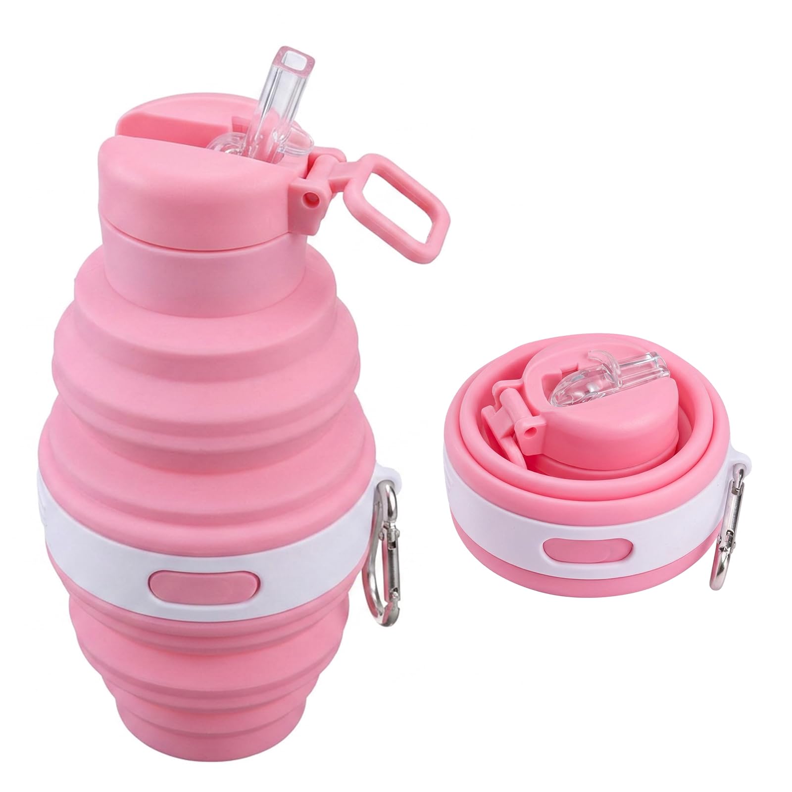 ZISHAN Collapsible Water Bottle, Foldable Water Bottle for Travel, Silicone with Compact Design, Pink Silicone Water Bottle, Portable Collapsible Bottle for Outdoor Activities