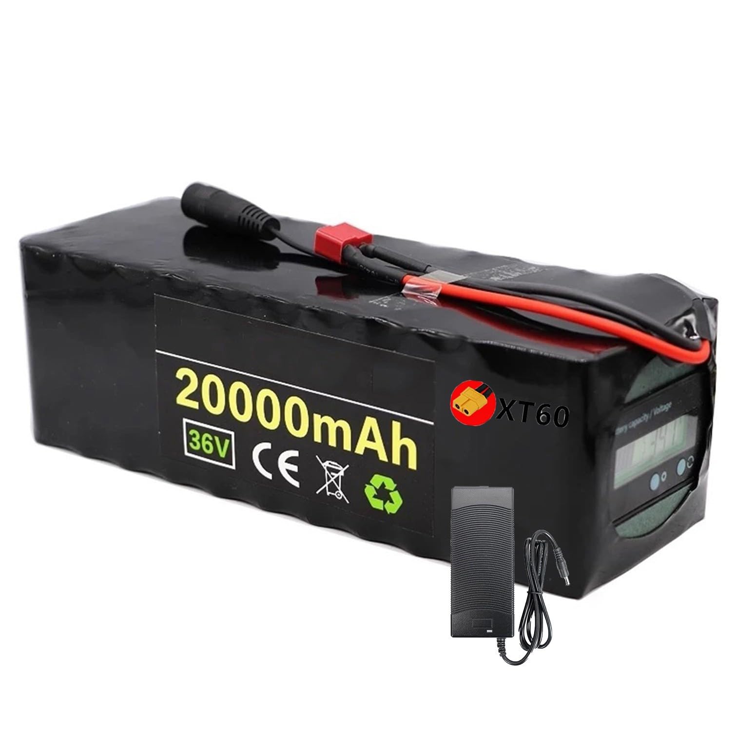 E-Bike Pedelec Akku 36V 20Ah Ebike Battery Pack 10S4P Rechargeable Li-Ion Battery Eingebauter BMS Wasserdichter PVC-Akku Mit Ladegerät, BMS XT60/T Plug