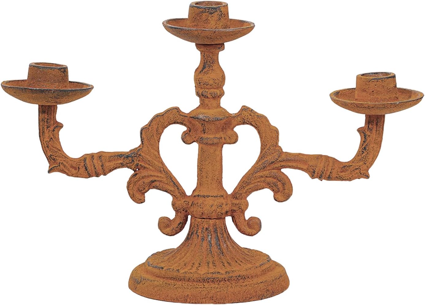 Sungmor Rusty Cast Iron 3 Arm Candelabra, 13" Tall Vintage Candlestick Holder, Decorative Taper Candle Holder, Pretty Centerpiece Candle Stand for Halloween, Christmas, Holiday Décor