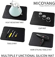 Vista 4 de MicoYang Alfombrilla de silicona para secado de platos para múltiples usos, fácil de limpiar, ecológica, resistente al calor, alfombrilla