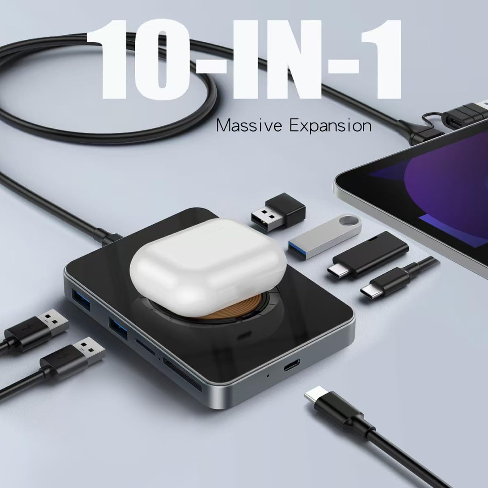 Goshyda 10 en 1 Hub USB con Cargador Inalámbrico Magnético