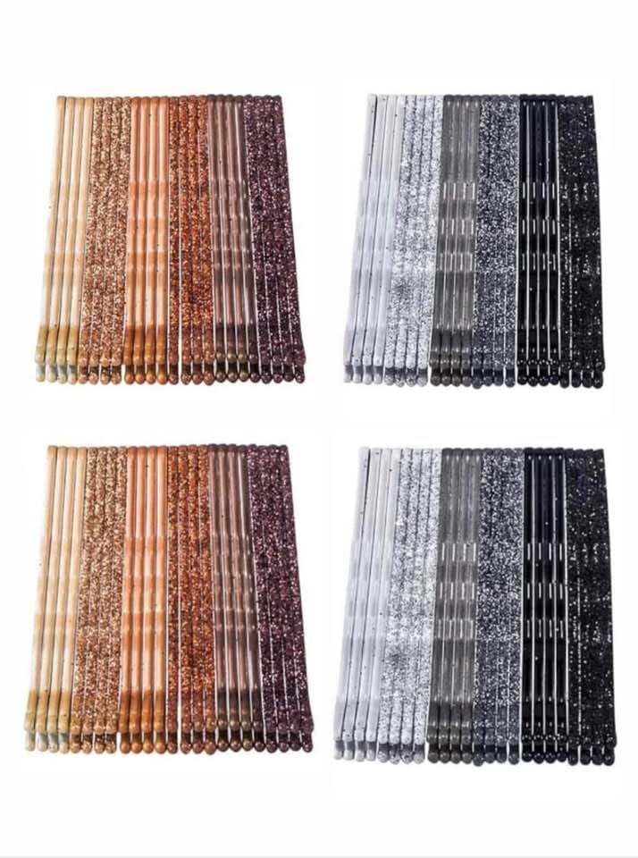 96PCS Glitter Bobby Pins for Women Girls, Brown and Black Assorted Hair Pins, Metal Invisible Hair Clips Barrettes, Hair Styling Pins for All Hair Types