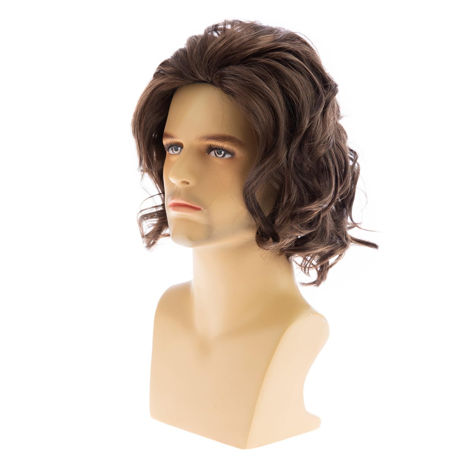 Qnbiar Short Wavy Brown Wigs for Men Natural Layered Cosplay Hair Wig - Image 3