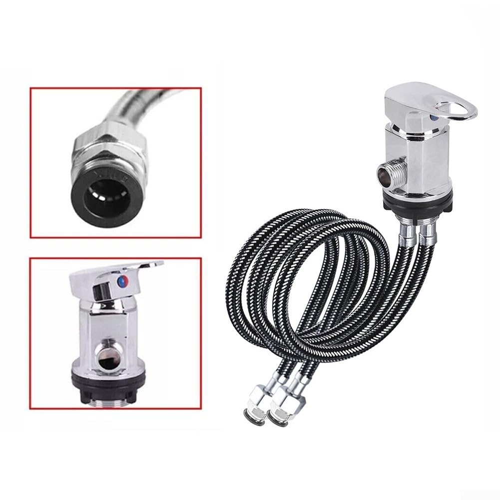 Rubinetto miscelatore doccia per caravan camper, uscita G1/2, tubo di scarico da 80 cm, valvola di controllo della temperatura per roulotte e camper (nero)