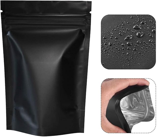 Techson 100 PCS Resealable Smell Proof Bags, Ziplock Foil Bags, Aluminum Pouches for Party Favor Food Storage, Gift Bag (Black, 6 x 8.6 inches)