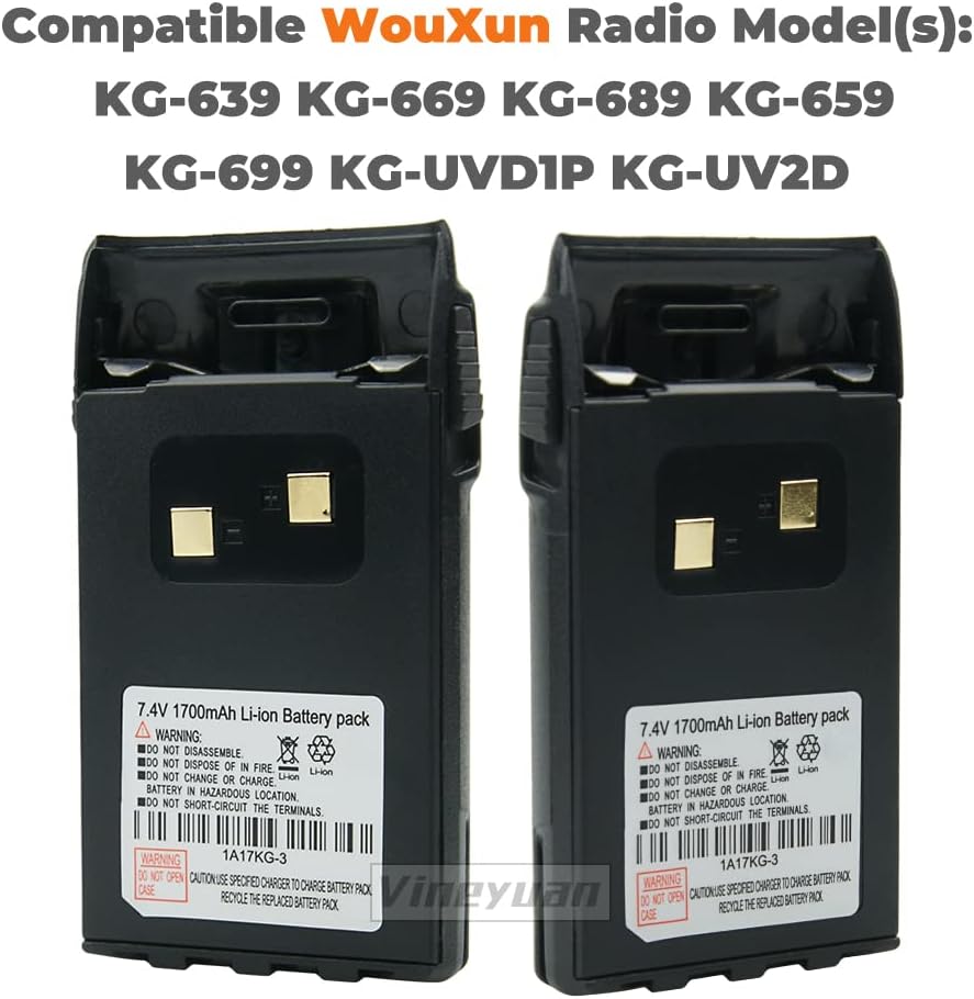 7.4V 1700mAh 1A17KG-3 Li-ion Battery for WouXun KG-UVD1P KG-UV6D KG-659 KG-699 KG-689 Two Way Radio Rapid Battery with Belt Clip