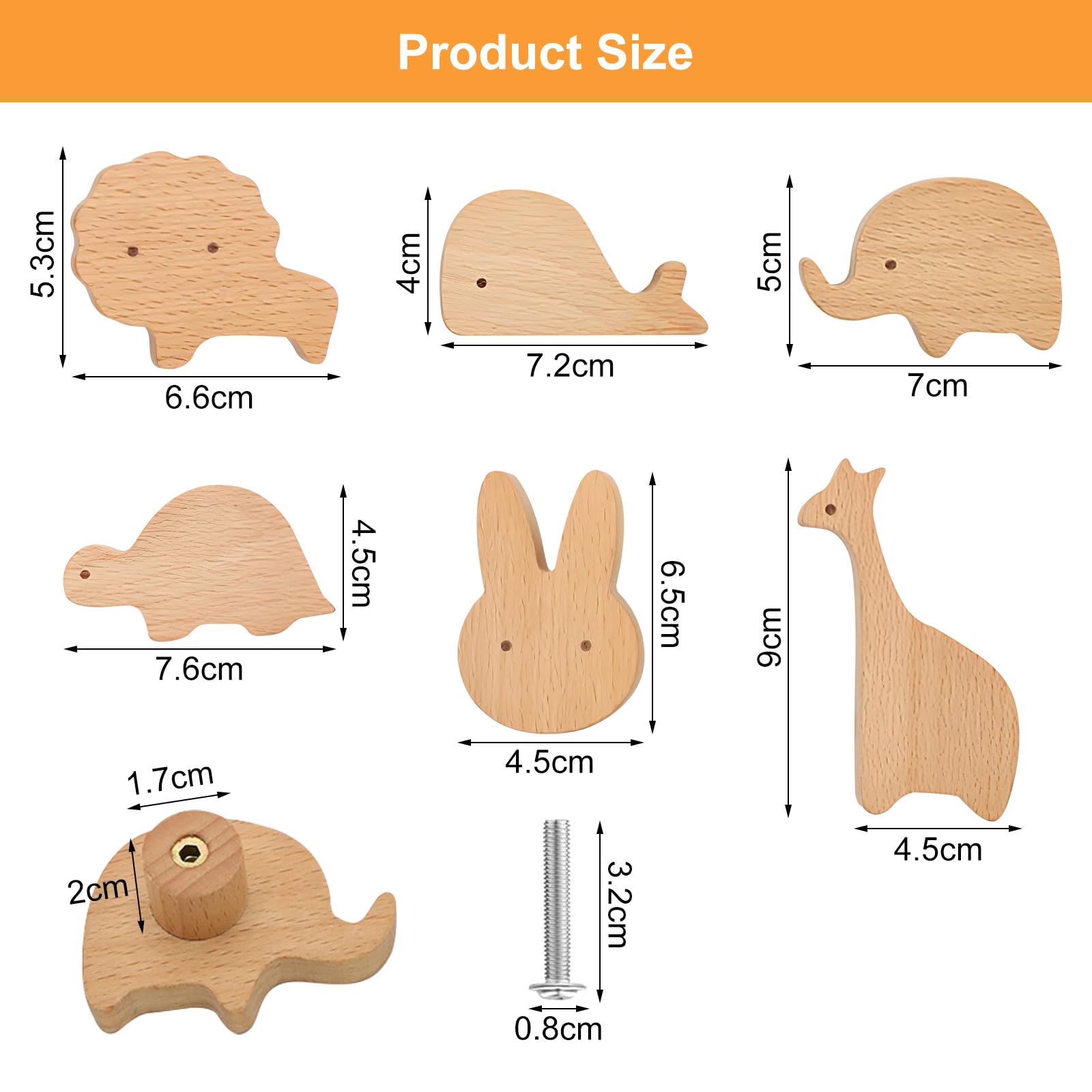 Pomelli per mobili in legno a forma di animale BRISKORE Confezione da 6