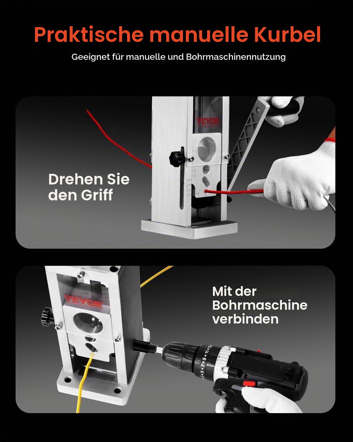 VEVOR Kabelschälmaschine 1,5-38mm Kabelabisoliermaschine Manuell oder Bohrmaschine angetrieben Kabel Abisoliermaschine 130x130x300mm Ideal zum Abisolieren von ummantelten monofilen mehradrigen Kabel