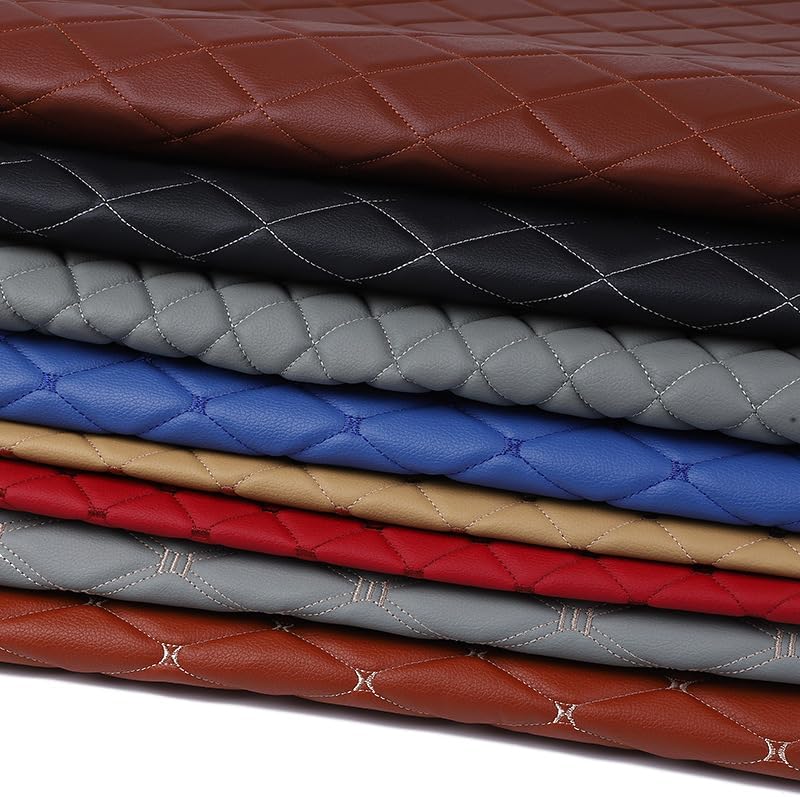 Quilted Foam Vinyl Fabric Simple Stripe Diamond Pattern Thick Sponge Backing for Furniture Upholstery, Car Headliner, Headboards,DIY Projects, 39x61 inch (Black&red)