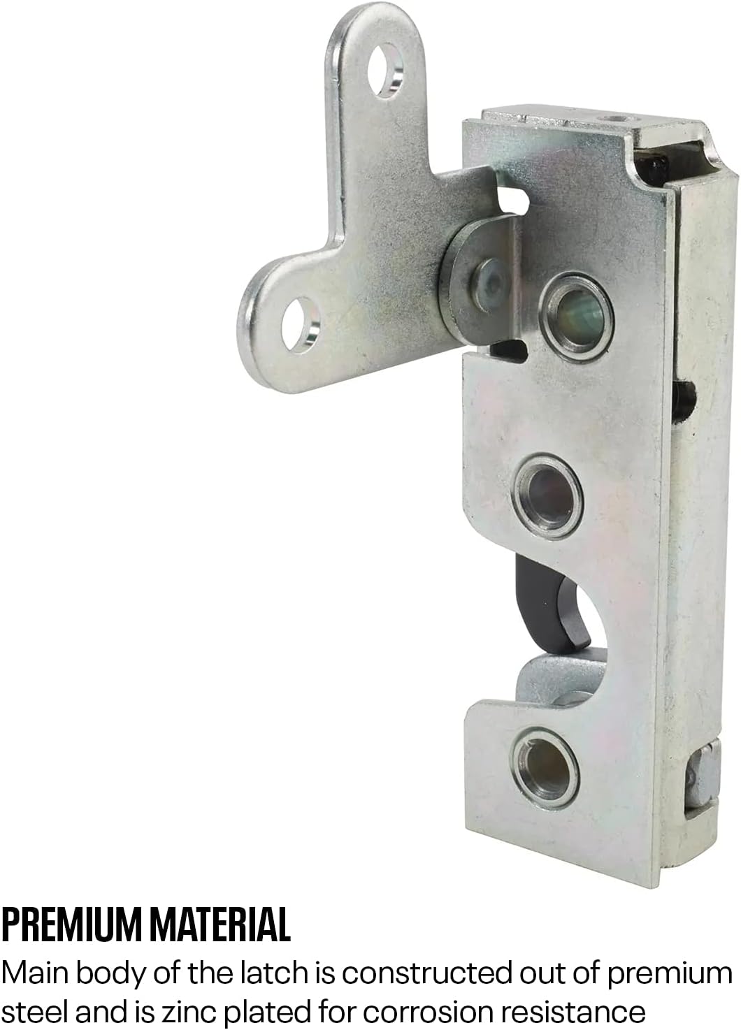 Speedway Motors Universal Slim-Line Bear Jaw Left Door Latch, Zinc Plated Steel Two-Stage Design for Small Car Doors, Works with Standard or Suicide Door Installations