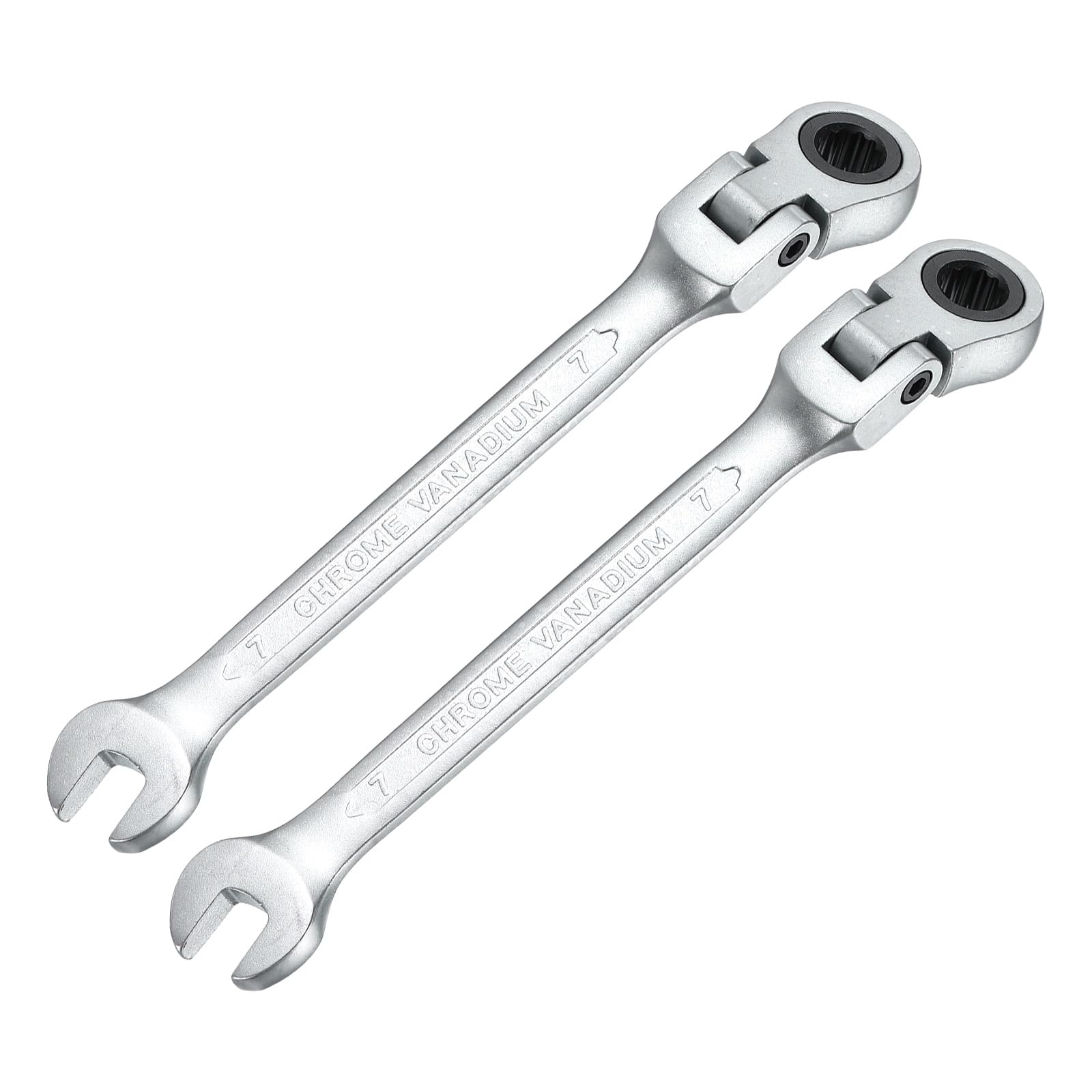 sourcing map 2PCS 7mm Metric Flex-Head Ratchet Wrench Chrome Vanadium Steel 72-Tooth Ratcheting Combination Wrench Spanner for Car Bike Automotive Machine Repair