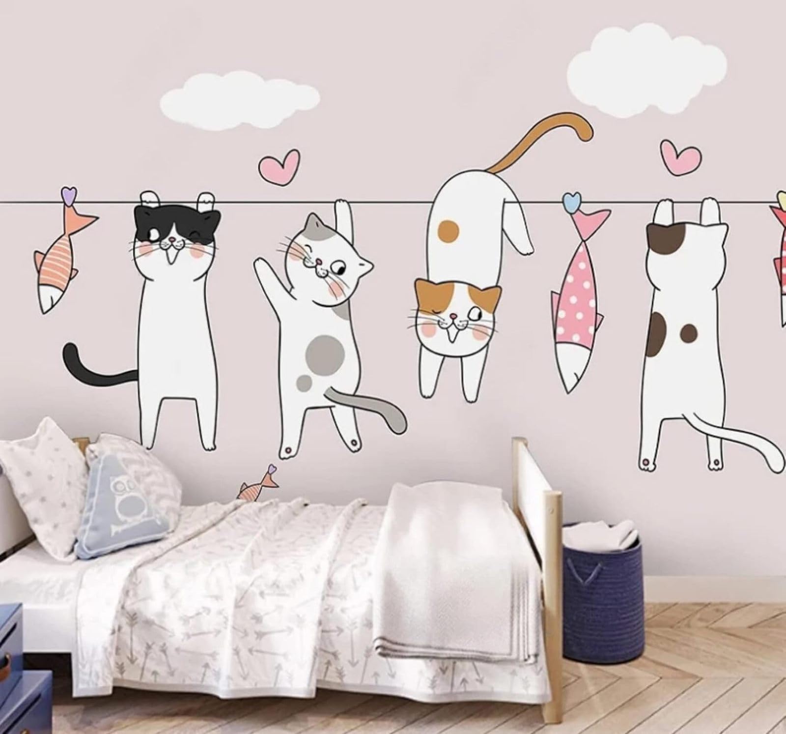 Xlming 250Cm×170Cm(B×H) Minimalist Hand Drawn Cartoon Cute Kitten 3D Wallpaper Luxury Home Dining Decor Paste Sofa Living Room The Wall For Bedroom Mural-250Cm×170Cm