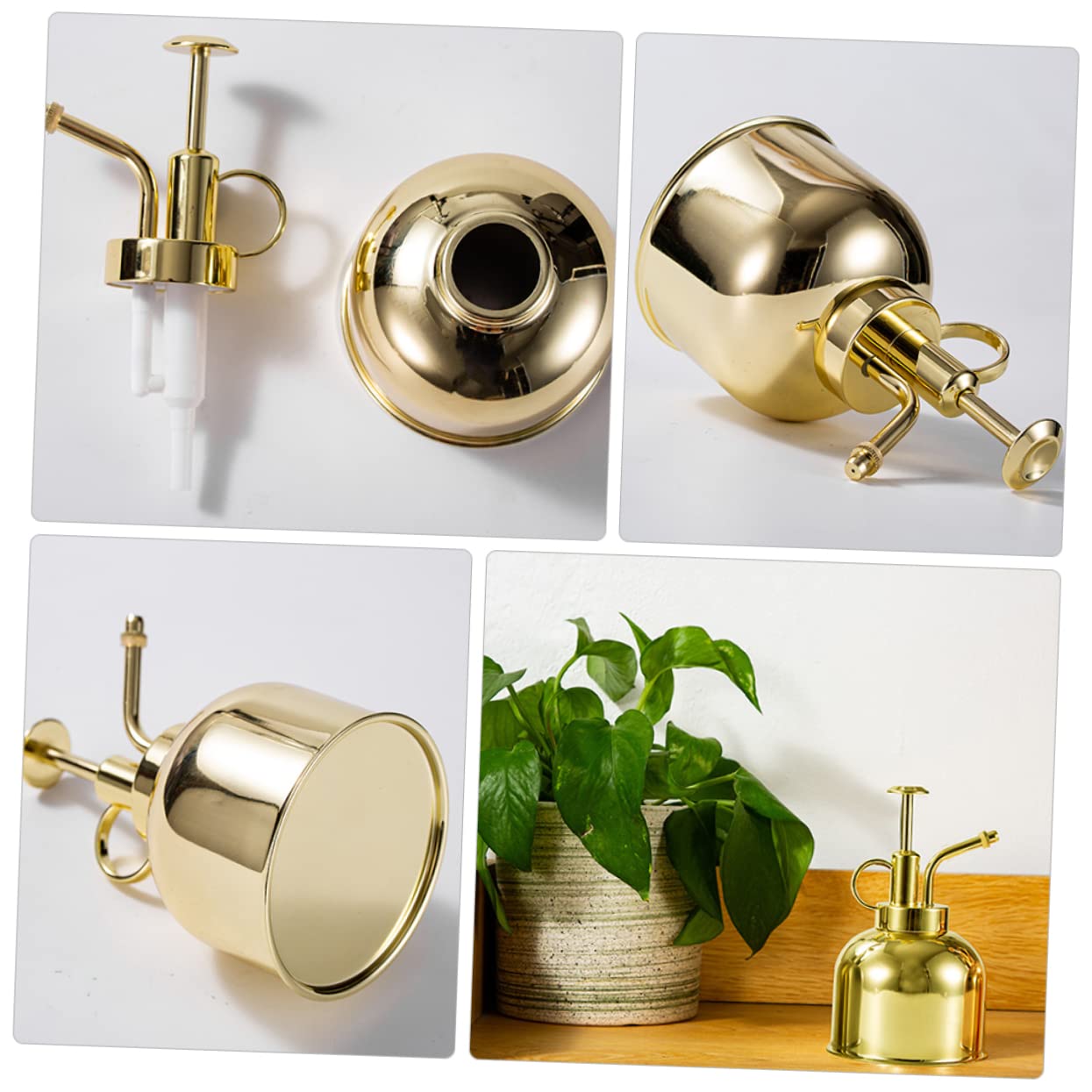 Regadera Vintage de 300ml con Bomba, Acero Inoxidable Dorado | Riego Preciso para Flores y Suculentas, Boquilla Pequeña, Uso en Cocina y Jardinería, 1 Pieza