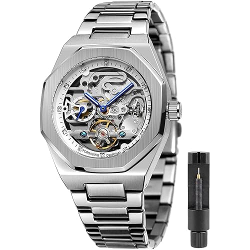 Tiong Mechanical Mens Watches Fashion Automatic Male Clock Blue Stainless Steel Waterproof Business Skeleton Watch…