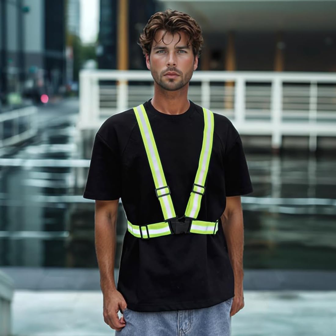 Bretelle Catarifrangenti 2 Pezzi, Gilet Alta Visibilità Uomo Multiuso per Corsa Ciclismo Motociclismo