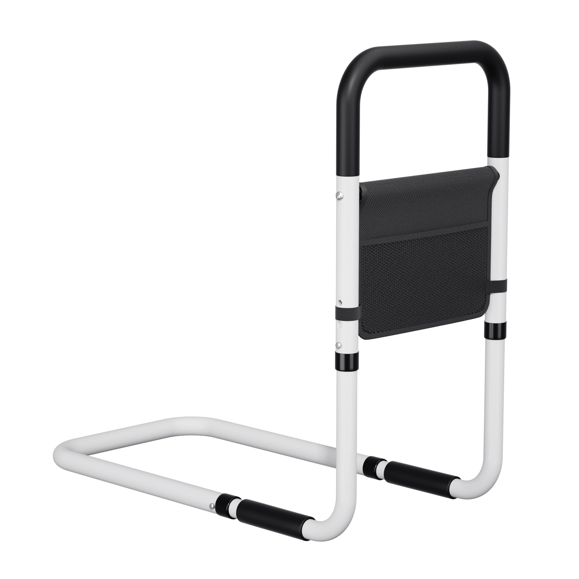 hopelight adjustable bed rail support handle with storage pouch, white and black, height assist safety guard, adjustable bed assist rails for seniors & patients - fits all beds, tool-free assembly