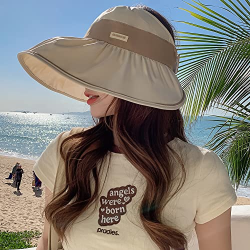 Sun Visor Chin Strap Packable Wide Brim Uv Protection Upf Beach Golf Hats Women (Beige) #TOP1