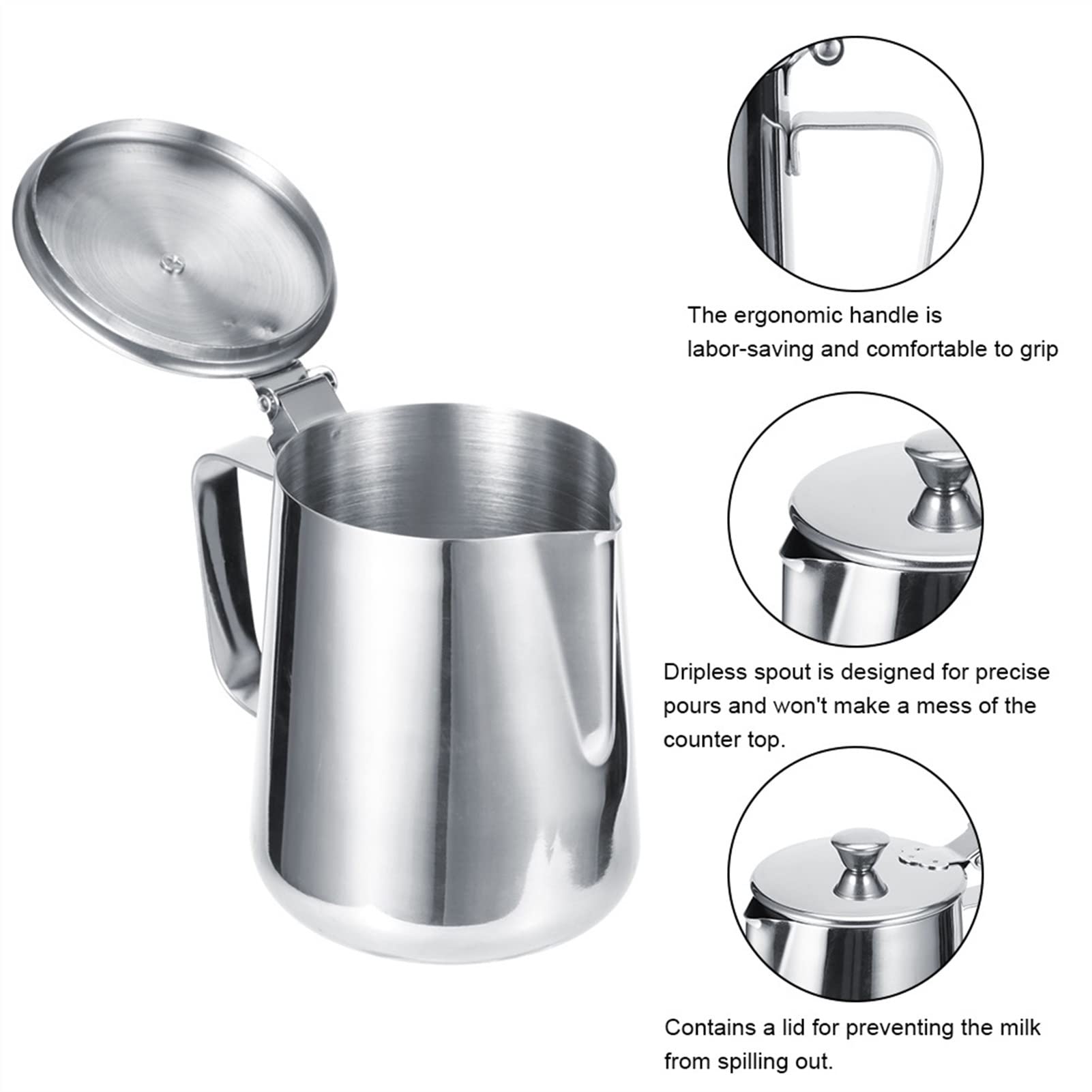 caihuashopping Pot À Lait 600 ML 1000 ML d'acier Inoxydable épaississant Le Lait Mousseux Tasse de Tasse d'artisture d'art Latte avec Une pichet de café Outil de café Pichet à Lait