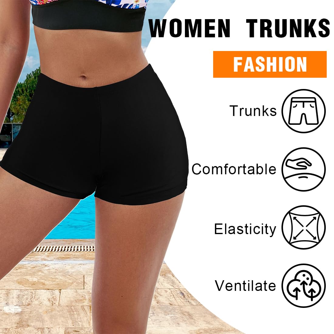 Pantalones Cortos de Natación para Mujer con Control del Vientre y Secado Rápido (Navy Blue)