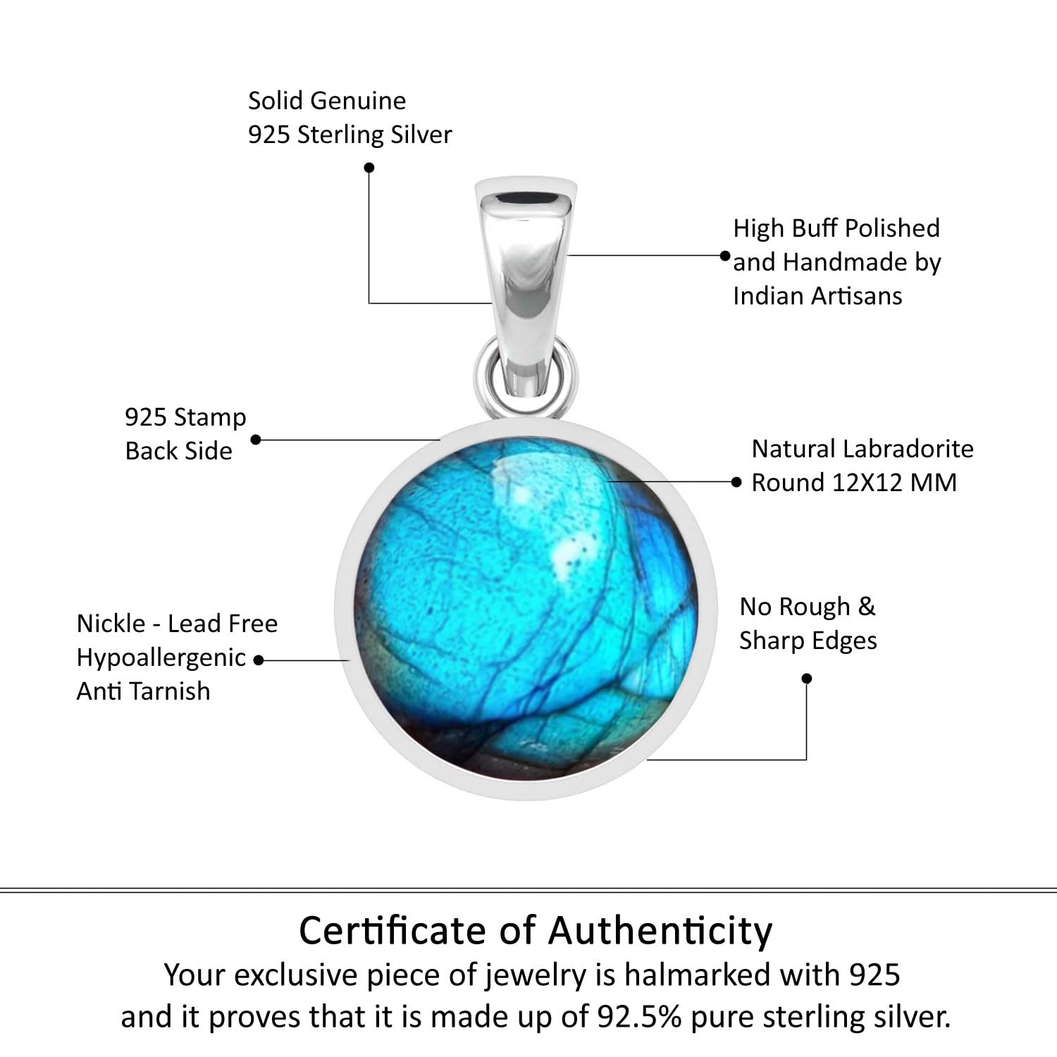Jeweloporium Echter 925 Sterling Silber Handgefertigter Schmuck Runde Perle, Mondstein, Bernstein, Onyx Klobiger natürlicher Edelstein Boho Anhänger Halskette für Frauen